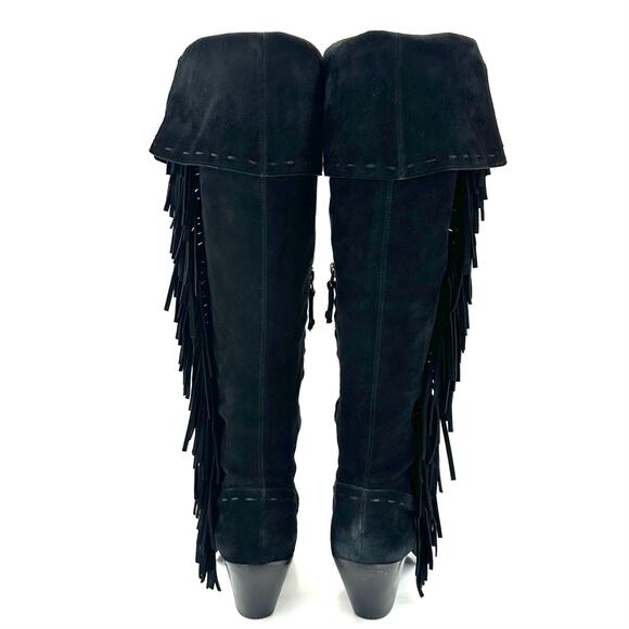 Sam Edelman Louella Black Over-The-Knee Boot Sz 8.5 Suede Fringes Fold-Over OTK - Picture 5 of 15